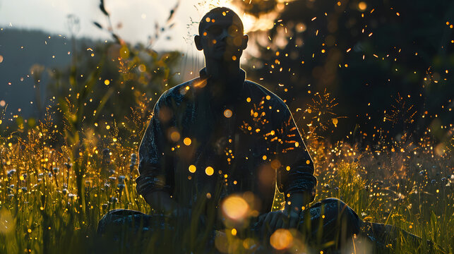 transparent man in the meadow phot