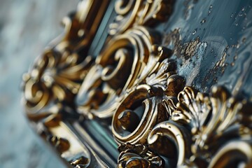 Ornate vintage gold frame with intricate curved shapes and antique patina, a treasured relic from the past