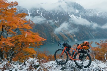 Mountain Bike Parked on Snow Covered Slope