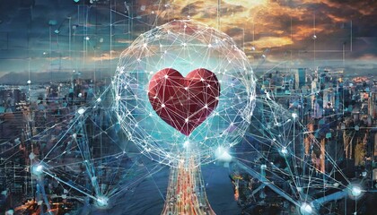 Heart of Data: Illustration of Human Heart Integrated into Data Network - Advancing Medical Data Management