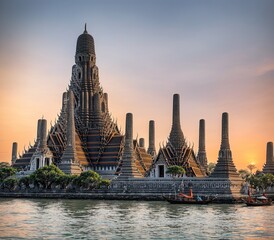 A large, ornate building with many spires and towers in the background. - obrazy, fototapety, plakaty