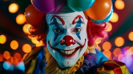 Scary clown on circus tent wallpaper background