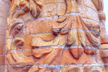 Detail of the stone carvings on the walls of the church