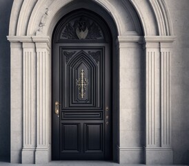 A large, ornate archway with intricate carvings on the sides.