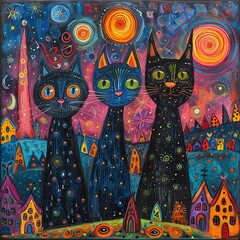 Cats provoke Superstitions in the night - obrazy, fototapety, plakaty