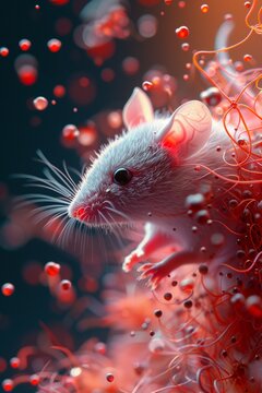 Depict a cellular mouse with a mind of its own, moving across the screen without input