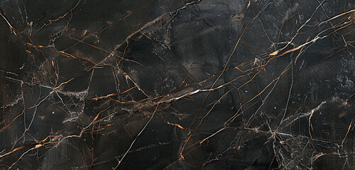 A luxurious black marble canvas, where thin veins of metallic bronze and copper crisscross, adding an industrial yet refined aesthetic to the classic stone. 32k, full ultra HD, high resolution - obrazy, fototapety, plakaty