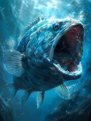 Swimming Fish evade lurking Predators - obrazy, fototapety, plakaty