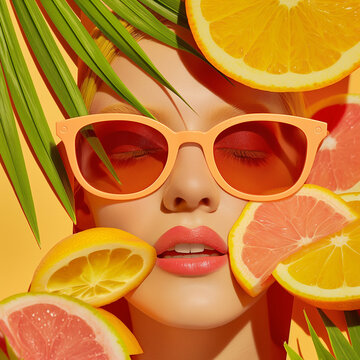Artistic Woman in orange juice and lemon