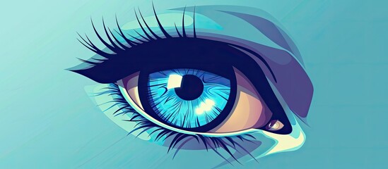 A striking closeup of an azure eye with long eyelashes, set against a vibrant electric blue background, resembling a piece of art - obrazy, fototapety, plakaty