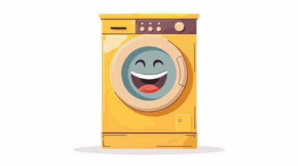 Cartoon smiling washing machine character flat vector