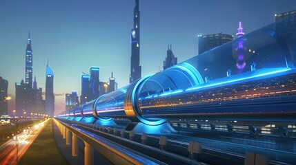 A futuristic hyperloop transportation system, featuring vacuum-sealed tubes and magnetic levitation...