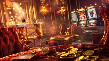 Create a photo-realistic banner image that encapsulates the concept of achieving VIP status in an online casino. The image should vividly illustrate luxury and exclusivity