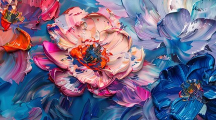 Oil painting flowers art on canvas wallpaper background