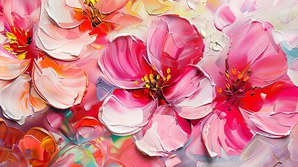 Oil painting flowers art on canvas wallpaper background