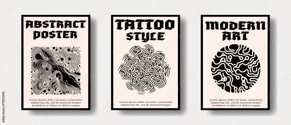Fototapete Set of poster templates with modern surrealistic designs of fluid blobs and lines.