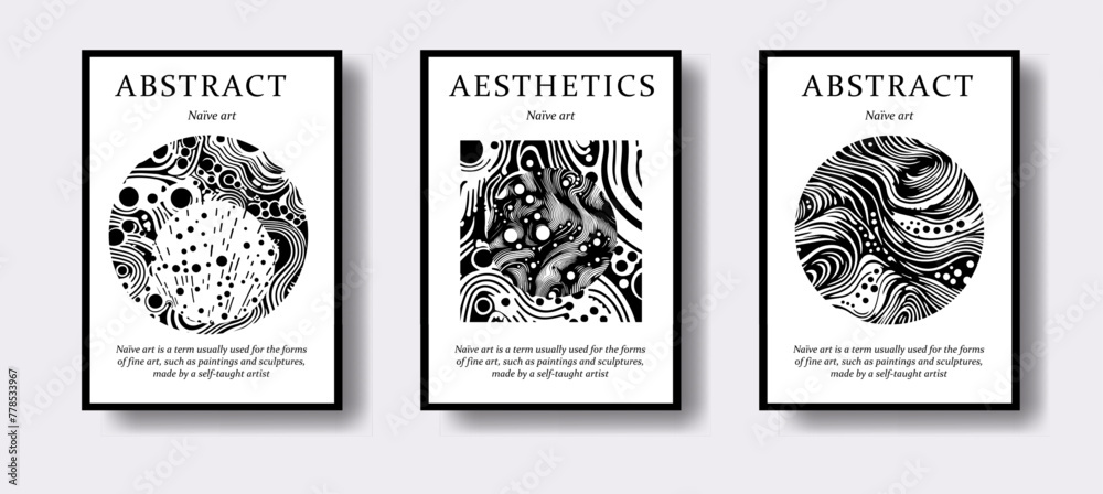 Poster Set of poster templates with modern surrealistic designs of fluid blobs and lines.