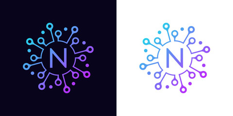 creative modern digital technology letter N logo. With network of molecules and dots .logo can be used for technology, digital, connection, data, electricity company.