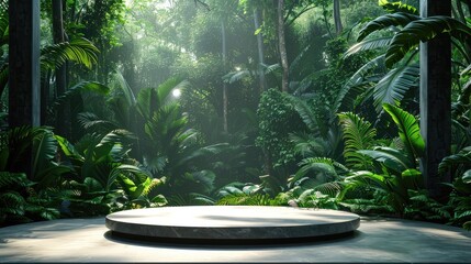 Lush Tropical Rainforest Landscape with Lush Foliage and Misty Atmosphere - obrazy, fototapety, plakaty