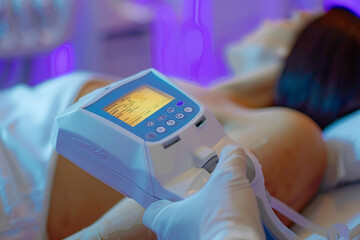 Hair removal cosmetology procedure from a therapist at cosmetic beauty spa clinic. Laser epilation. Cosmetology and SPA concept - Powered by Adobe