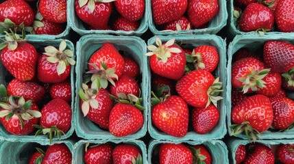 Strawberry berry fruit on farm supermarket shelf wallpaper background