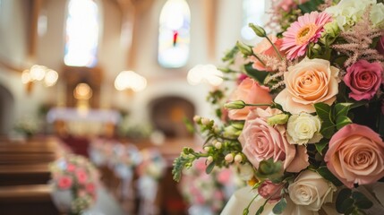 Fototapeta premium Decorating wedding church ceremony interior wallpaper background