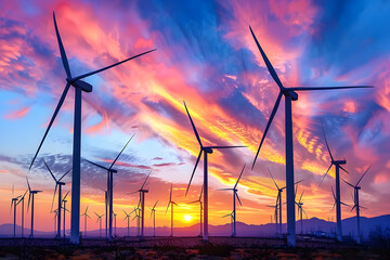Golden Hour at the Wind Power Plant: An Impressive Display of Renewable Energy