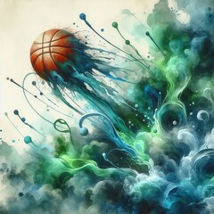 Whispers of Flight: A Watercolor Ode to Basketball