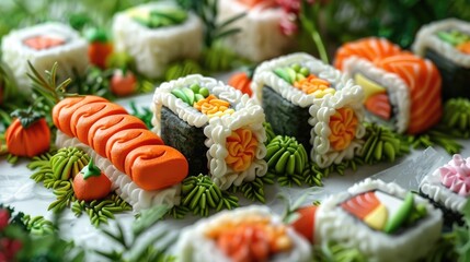 Exquisite Artful Sushi Platter with Vibrant Garnishes for Sophisticated Dining Experience