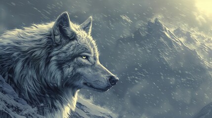 A lone wolf, its piercing gaze and sleek fur embodying the spirit of the untamed wilderness.