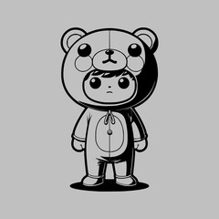 little kid wearing costume of cute bear vector illustration