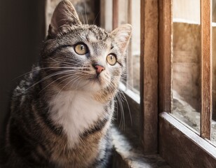 cat on the window, Curious Cat Gazing Through Window