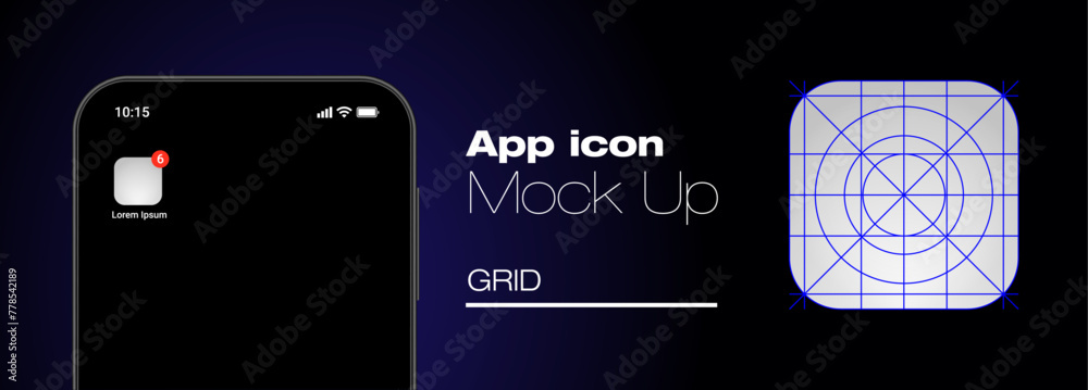 Wall mural smartphone on black background high quality vector mockup. phone frame with app icon template with g