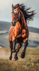 Splendid Display of Equine Agility and Speed: A Chestnut Horse Galloping On Open Fields