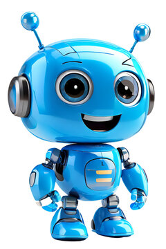 Little friendly positive cartoon robot with smiling face
