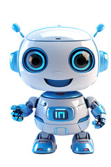 Little friendly positive cartoon robot with smiling face
