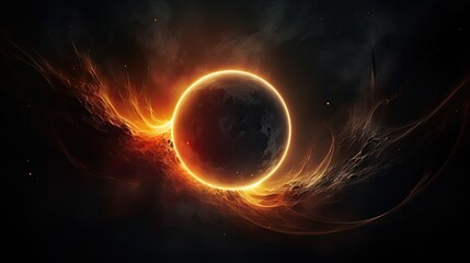 Solar eclipse is an astronomical phenomenon. Realistic illustration of a solar eclipse. The moon covers the sun. 