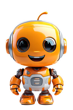 Little friendly positive cartoon robot with smiling face