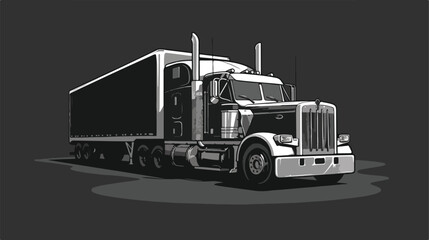 American Truck Trailer black and white illustration - obrazy, fototapety, plakaty