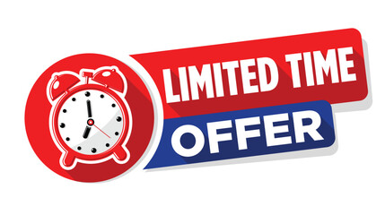 Limited time offer banner with alarm clock. Vector template on transparent background