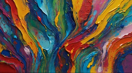 Abstract painting with thick layers of colorful paint creating a textured surface.  