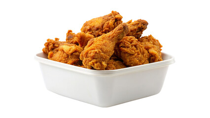 A Pile of Fried chicken legs on white bowl isolated on transparent background