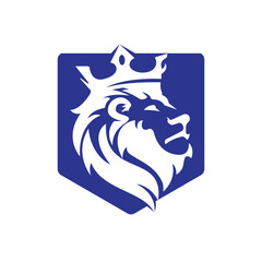 Royal king vector logo concept. Lion with crown icon logo design.