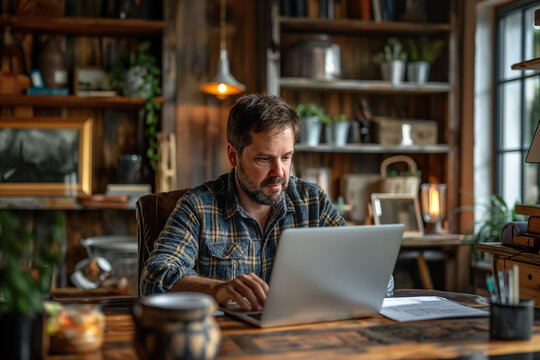 Middle aged working in the cozy office