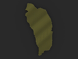 An abstract map of the Dominica, consisting of thin golden lines. An abstract image for a geographical design template. an image for 3D rendering. Dark uniform background.