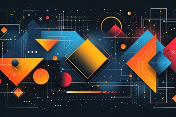 A colorful abstract painting with shapes and lines