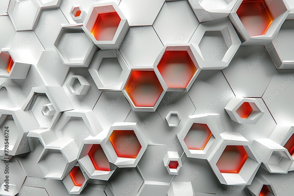 Wall mural White background with hexagon shape and geometric pattern for technology