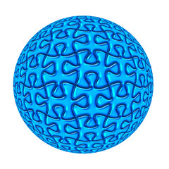 Blue globe jigsaw puzzle isolated on white background.	
