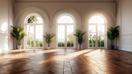 Windows and glass facades, wooden floor room, luxury home furniture, interest in an ornamental houseplant, elegant interior decor for villas and residential apartments in the Kingdom of Saudi Arabia