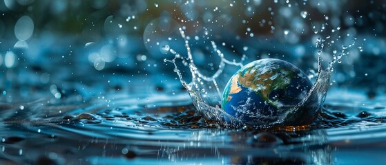 Planet Earth making a splash in water - obrazy, fototapety, plakaty